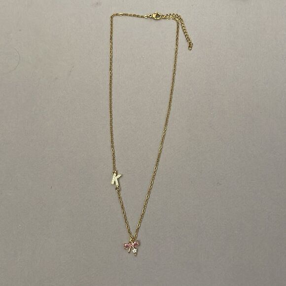 Pink Bow Pendant Necklace A1233 - Picture 3 of 4